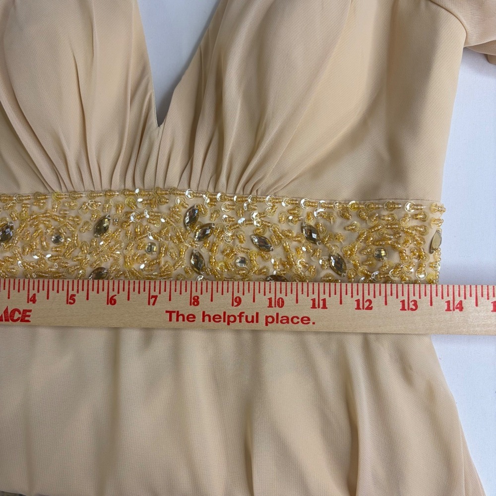Elegant Formal Gown Beaded Empire Waist Long Sleeve Slit S Regency 70's - Picture 5 of 10